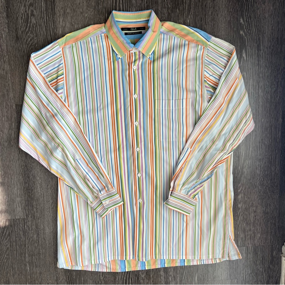 Italian-Made Cifonelli Colorful Striped Button-Down Dress Shirt